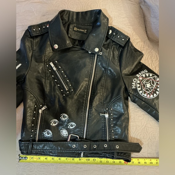 Boutique Black Vegan Leather Moto Jacket with Studded & Zipper Details Small - Picture 8 of 12